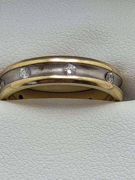 14k yellow & White gold diamond band, size 5.5 -4.0 gr