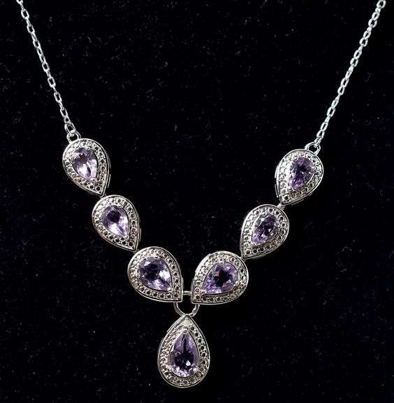 Amethyst Gemstone and Diamond Necklace in Sterling Silver