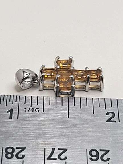 Over 5ctw yellow Sapphire on 14k white gold  cross pendent