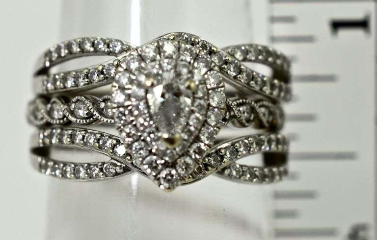Modern  Halo-Mounted 14K White Gold Wedding Set