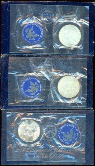 3 BU Silver Eisenhower Dollars in Original Packaging