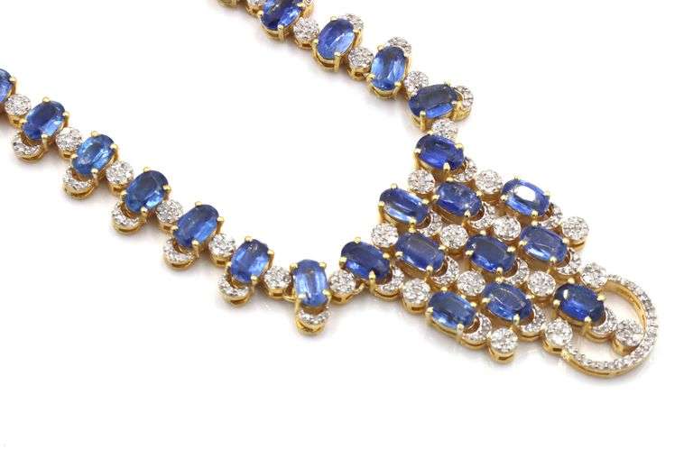 Fantastic 28.57CTW Oval Emerald-Cut Kyanite & 2.75CTW Diamond Necklace in 14K Yellow Gold Over Sterl