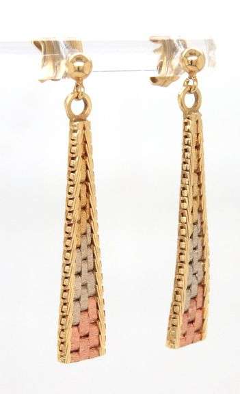 Attractive 14K Tri-olor Gold Dangle Post Earrings