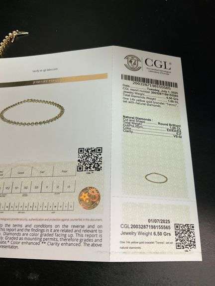 CERTIFIED 14K YELLOW GOLD DIAMOND TENNIS BRACELET