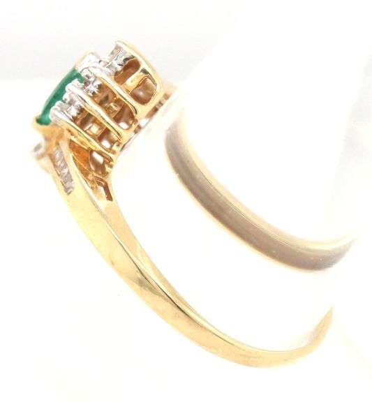 Nice 14K YG Marquise Emerald & Diamond Ring