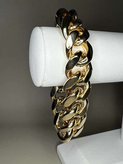 Huge 91.5 Gram 14 Kt Gold Plate Curb Link Bracelet