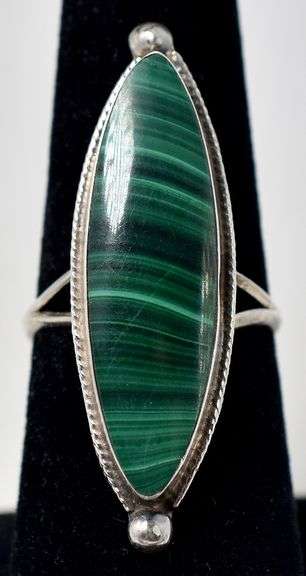 Malachite Gemstone Ring in Sterling Silver