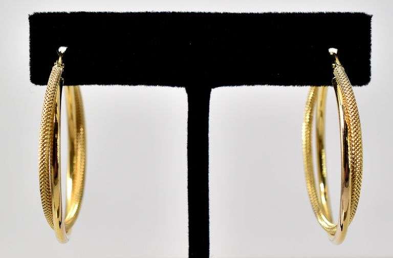 Amazing 10k Yellow Gold Texturized Hoop Earrings