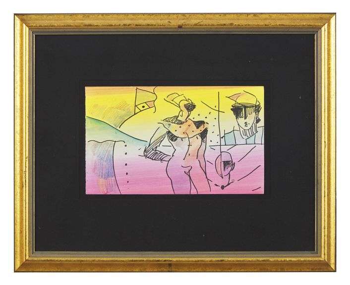 Rare Peter Max One-of-a-Kind Original Mixed Media 'Abstract Figures', 1990