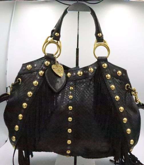 Gucci Leather Python Suede Fringe Babouska Tote W/Strap