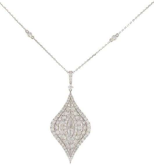 New 1.95ctw Rose and Round Cut Diamond Frame Statement Pendant Necklace in 14K