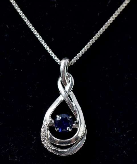 Blue Sapphire and Diamond Pendant Necklace in Sterling Silver