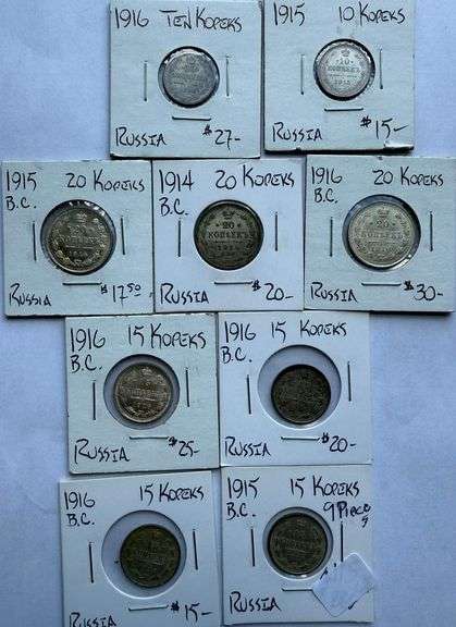 Eight Pre Revolution Russian Silver Kopeks