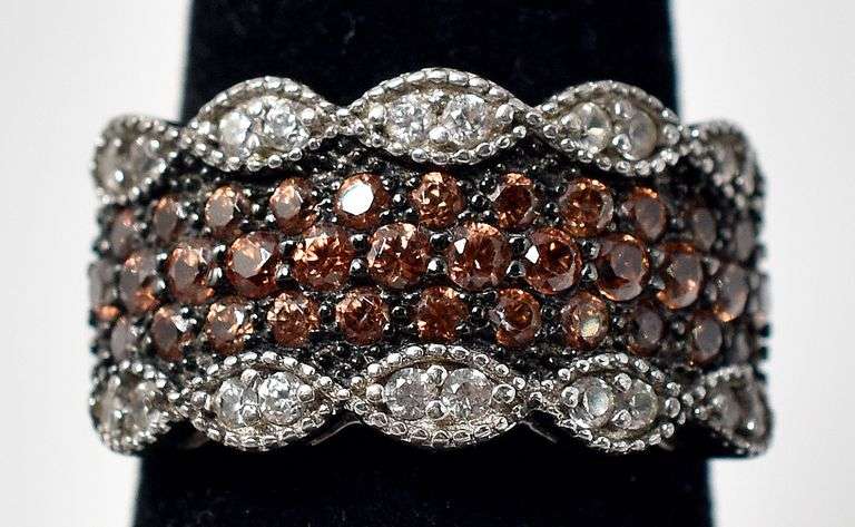 Orange and White Cz Ring in Sterling Silver