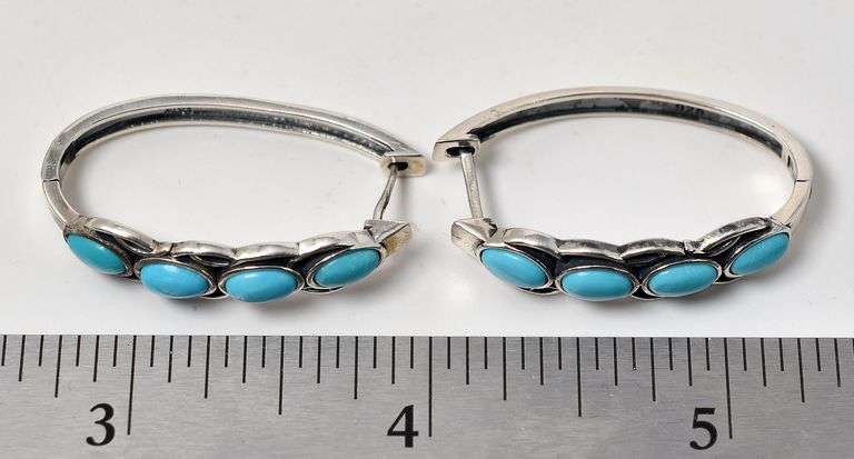 Turquoise Gemstone Hoop Earrings in Sterling Silver
