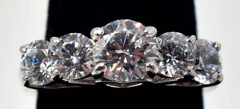 Five Stone Cz Band Ring in Sterling Silver