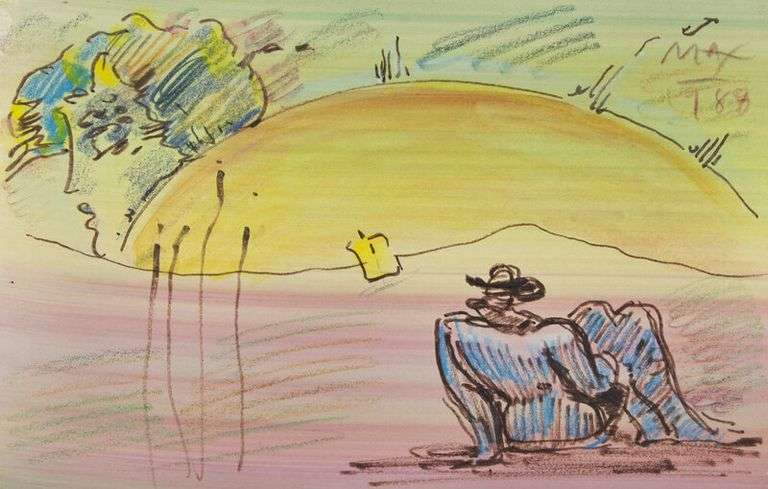 Rare Peter Max One-of-a-Kind Original Mixed Media, 1988