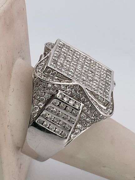 BRAND NEW MEN'S CERTIFIED 14K WHITE GOLD LARGE DIAMOND RING 9.00 CARATS