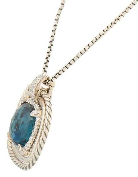David Yurman Chatelaine 0.41ctw Diamond and Hampton Blue Topaz Pendant Necklace in Sterling