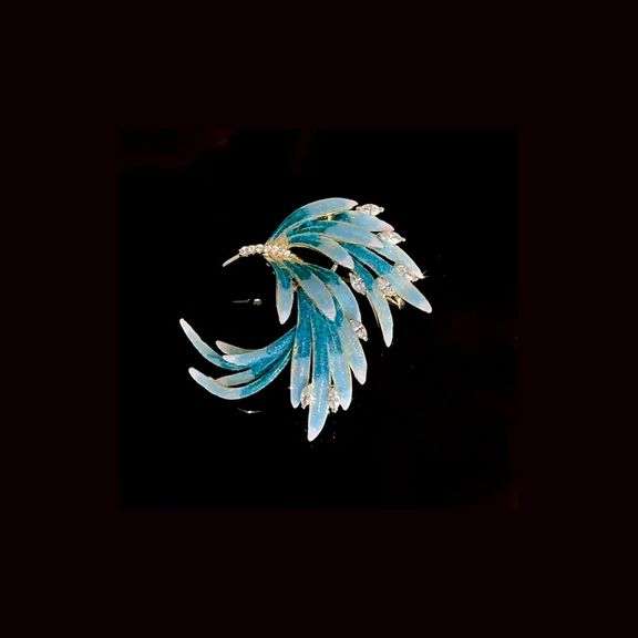 14K Gold Phoenix Tail Feather Brooch
