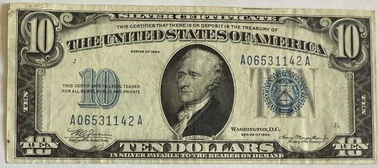 Fresh 1934 $10 Silver Certificate