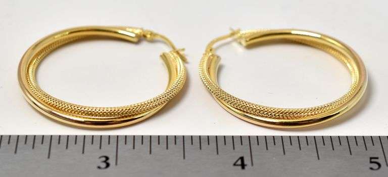 Amazing 10k Yellow Gold Texturized Hoop Earrings