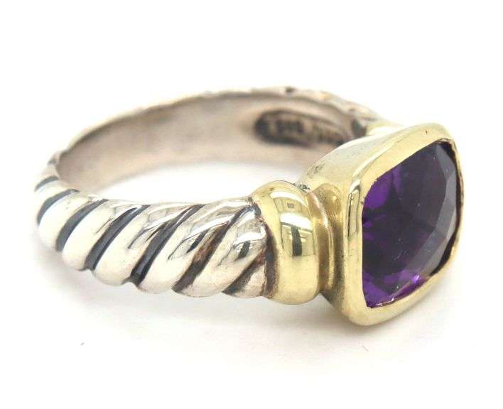 David Yurman 2-tone amethyst Nobless cable ring in 925 sterling silver