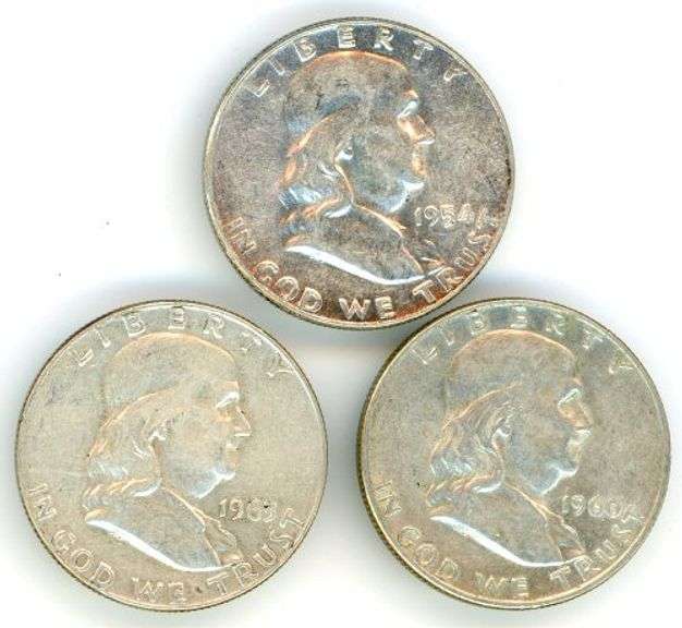 3 Different Silver Franklin Half Dollars: 1954-1963-D