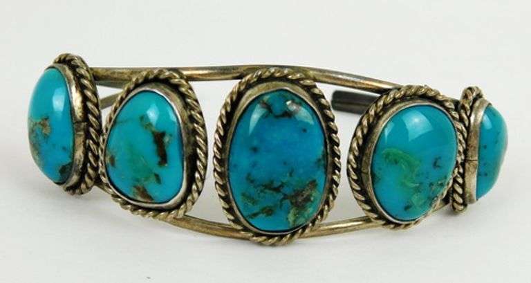 Early Navajo Sterling Chunky Turquoise Cuff Bracelet