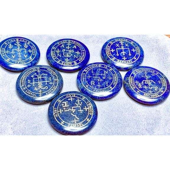 7-Piece Lapis Lazuli Engraved Archangel Palm Stones