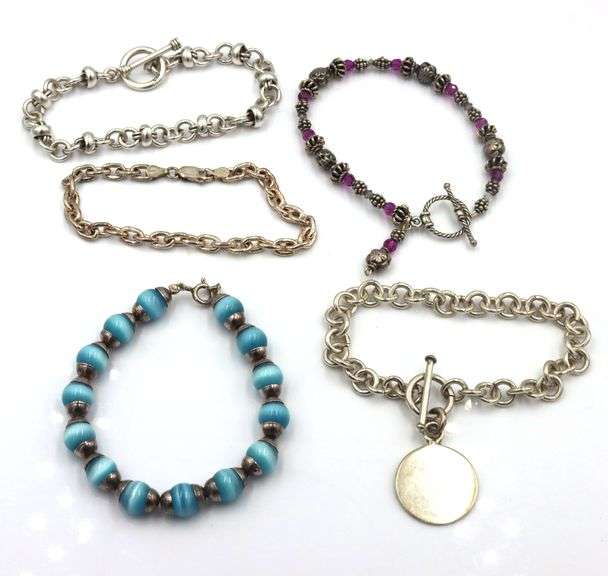 Group lot of 5 vintage 925 sterling silver bracelets