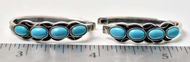 Turquoise Gemstone Hoop Earrings in Sterling Silver