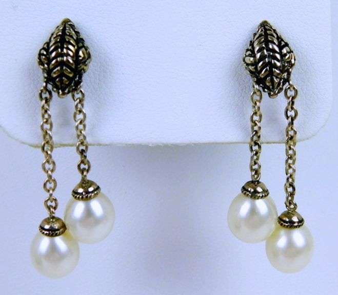 Andrea Candela Sterling & 14K Dangly Pearl Earrings
