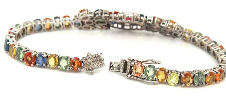 Darling Brand New European 19.09CTW Multi Colored Sapphires & Diamond Bracelet in 14K White Gold Ove