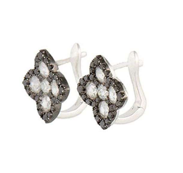 New 1.35ctw White and Black Diamond Clover Frame Stud Earrings in 18K