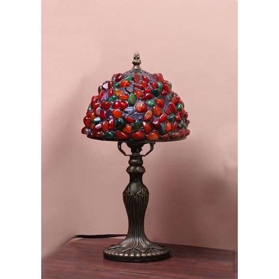 Agate and Amber Stained Glass Table Lamp