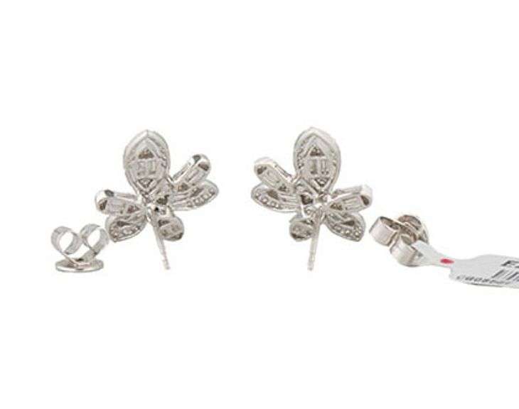 New 0.82ctw Round and Baguette Diamond Frame Floral Earrings in 14K