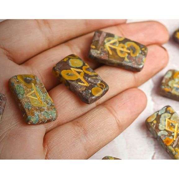 Hand-Carved Dragon Bloodstone Rune Stone Set