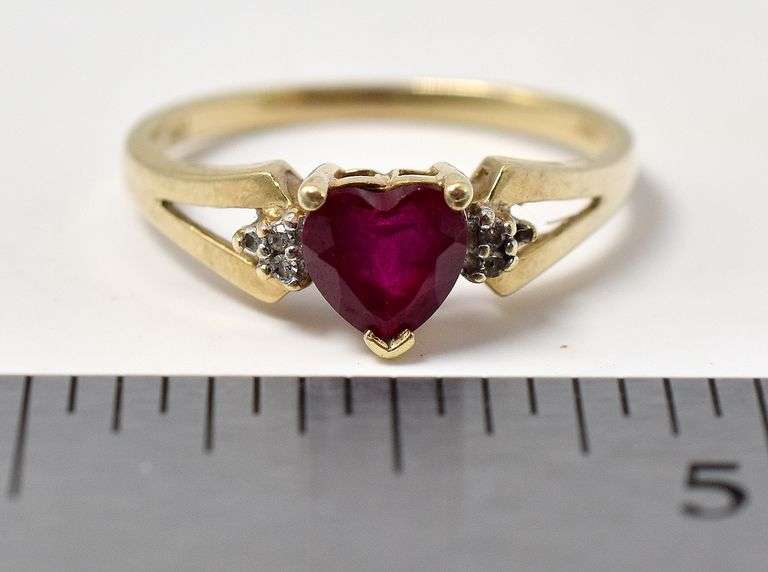 Loving 10K Yellow Gold Red Garnet and Diamond Ring