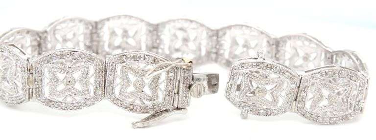 Antique Inspired 10K WG Filigree Diamond Bracelet