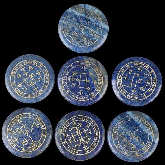 7-Piece Lapis Lazuli Engraved Archangel Palm Stones