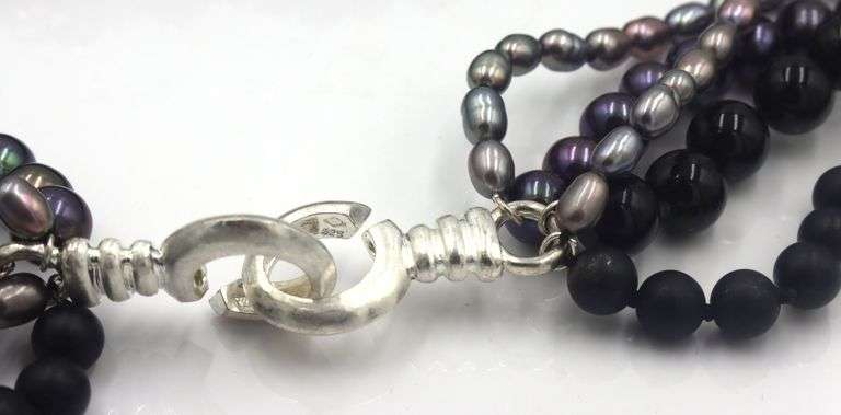 Multi strand black onyx and pearl necklace