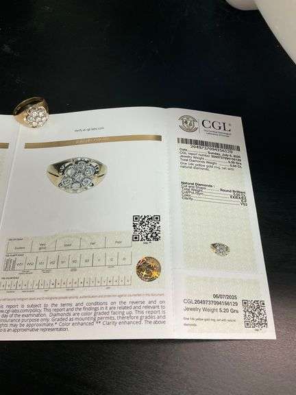 MENS CERTIFIED BRAND NEW 14K GOLD AND DIAMOND CLUSTER RING
