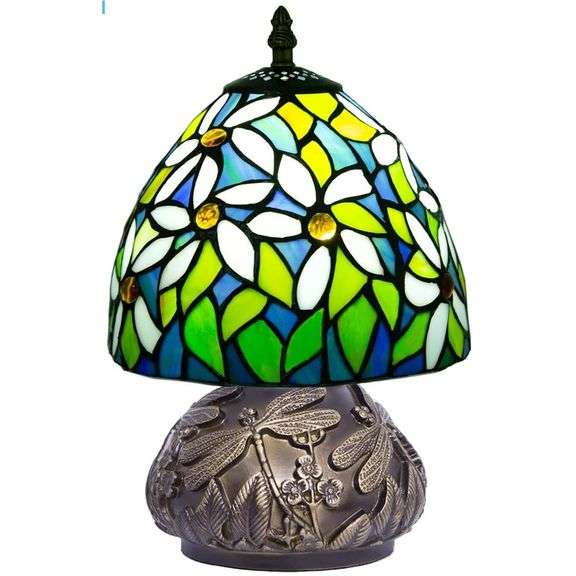 White Flower Tiffany Stained Glass Mushroom Lamp