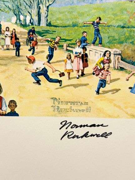 Exclusive Signed Norman Rockwell Offset Lithograph "School's Out"
