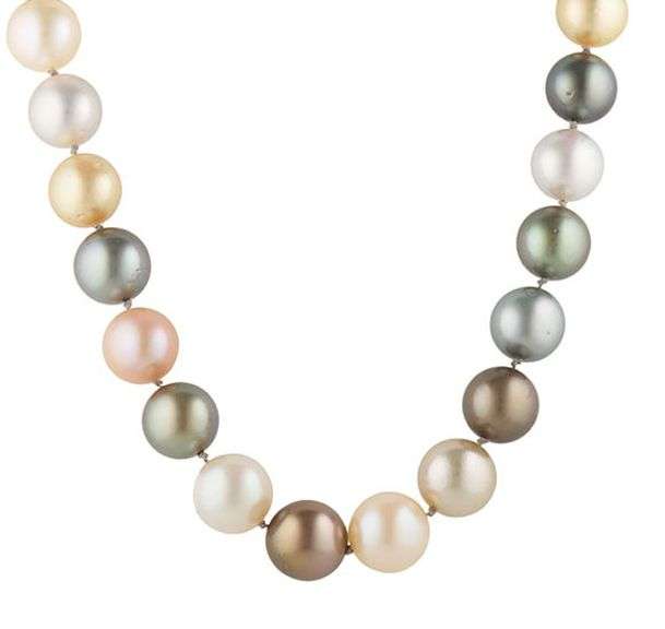 11.0MM South Sea Multi Color Pearl and 0.10ctw Diamond Strand Necklace in 14K