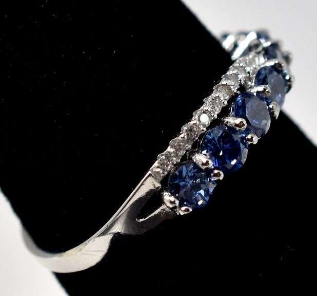 Blue and White CZ Gemstone Ring in Sterling Silver