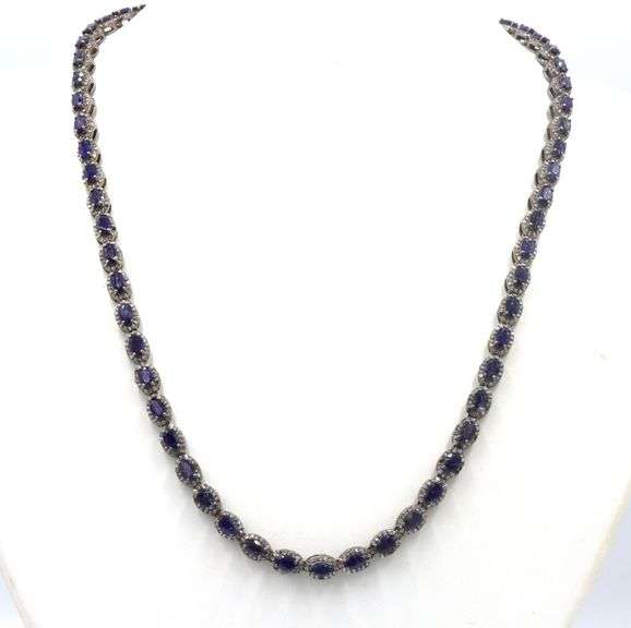 Darling 17.07CTW Oval Emerald-Cut Blue Sapphire & 5.00CTW Diamond Tennis Necklace in 14K White Gold 