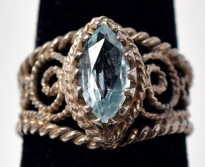 Vintage Blue Topaz Ring in Sterling Silver