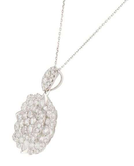 New 4.17ctw Rose and Round Diamond Scalloped Frame Statement Pendant Necklace in 14K
